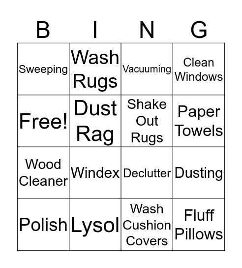 Home Management Bingo Card