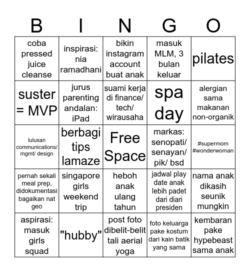 "Mami Muda Hits" Bingo Card