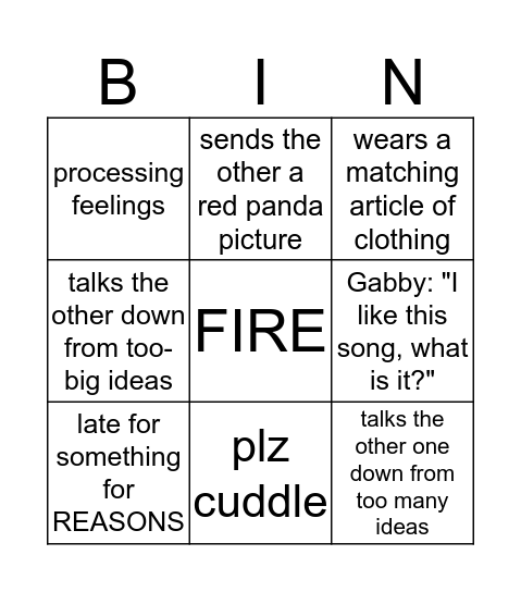Sterling and Gabby relationship bingo Card