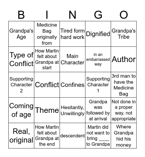 The Medicine Bag Bingo Card