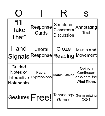 OTR Bingo Card