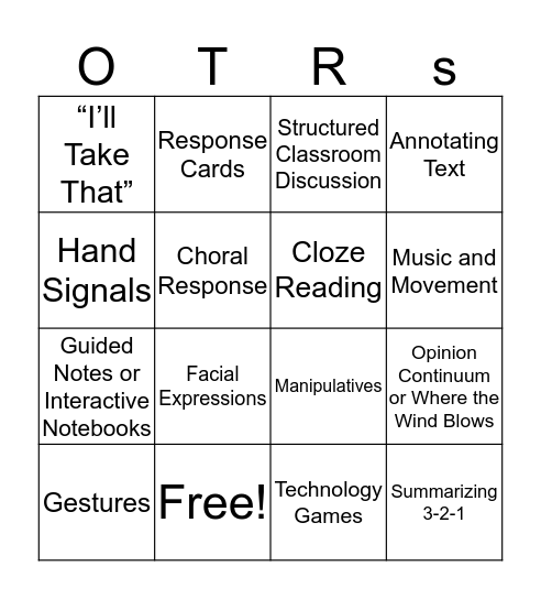 OTR Bingo Card
