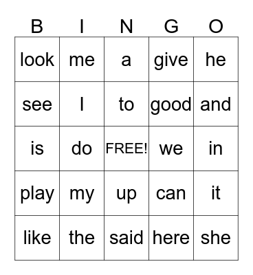 Sight Words! Bingo Card