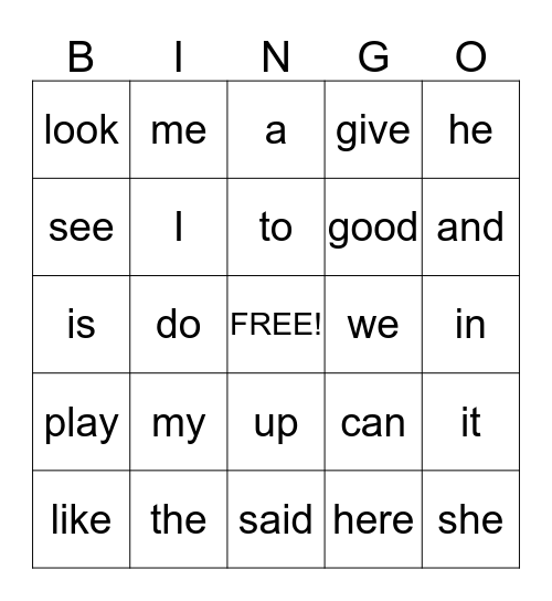 Sight Words! Bingo Card