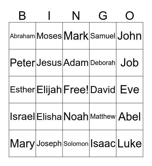 Bible Bingo Card