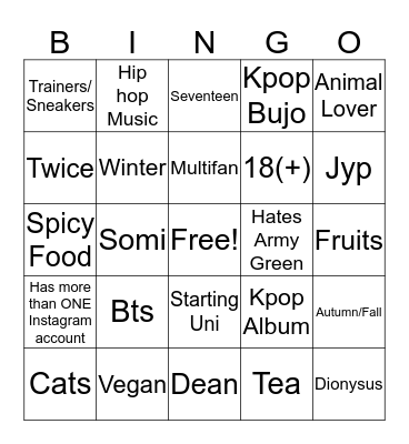 Sieouls Bingo Card