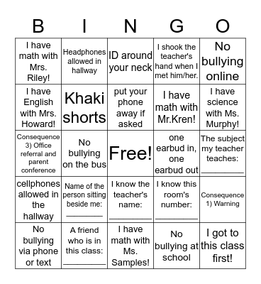 Ninth Grade Non-Negotiables BINGO! Bingo Card
