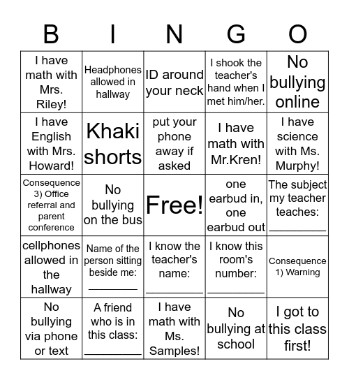 Ninth Grade Non-Negotiables BINGO! Bingo Card