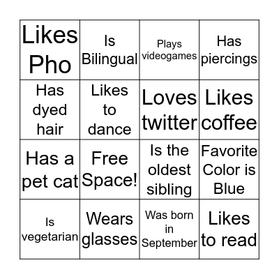 HUMAN BINGO: Find someone who Bingo Card