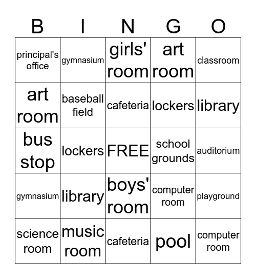 Rooms in a School Bingo Card