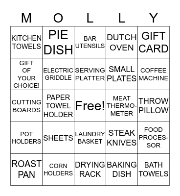 MOLLY'S WEDDING SHOWER Bingo Card