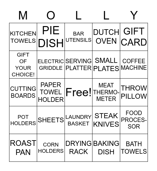 MOLLY'S WEDDING SHOWER Bingo Card