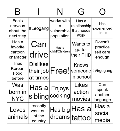 People Bingo Card