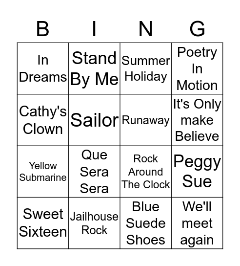 Musical Bingo Card