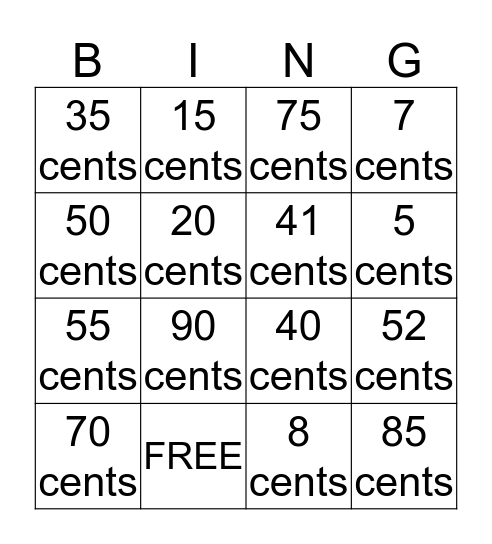 Money BINGO Card