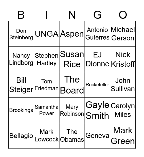 Name / Place Drop Bingo Card