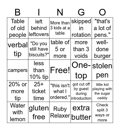 RT Bingo Card