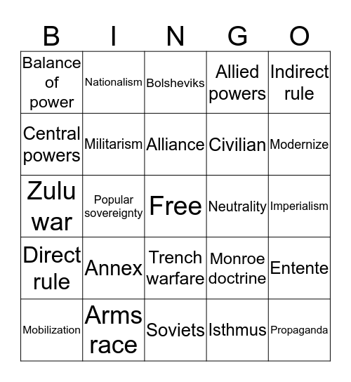 WWII VOCABULARY Bingo Card