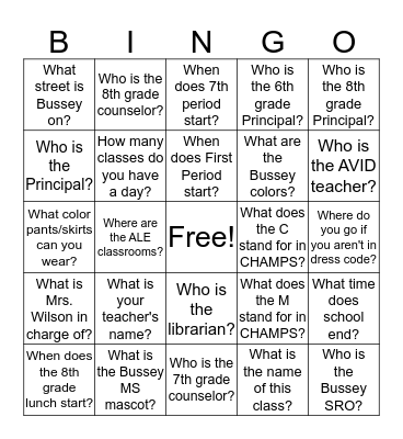 Get to Know Bussey!  Bingo Card
