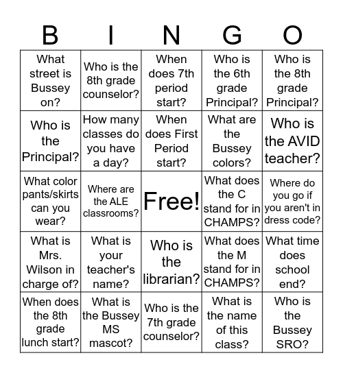 Get to Know Bussey!  Bingo Card