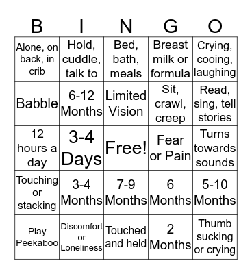 Child Development Bingo Card
