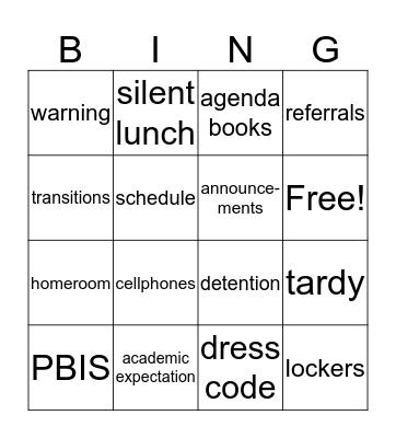 First Day Procedures Bingo Card