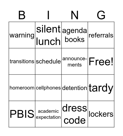 First Day Procedures Bingo Card