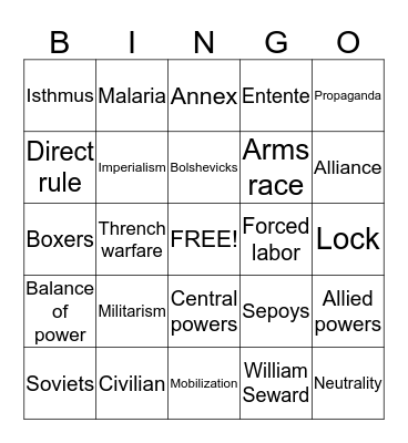 WWII Vocabulary Bingo Card