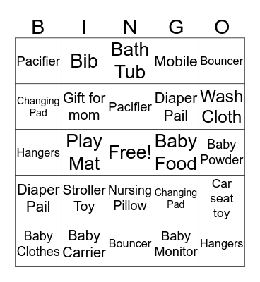 Baby Gift Bingo Card