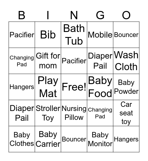 Baby Gift Bingo Card