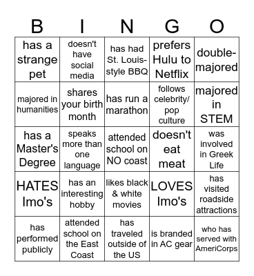 Find Someone Who... Bingo Card