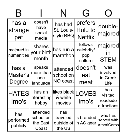 Find Someone Who... Bingo Card