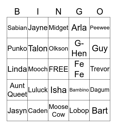 Blanchard Family Reunion Bingo Card