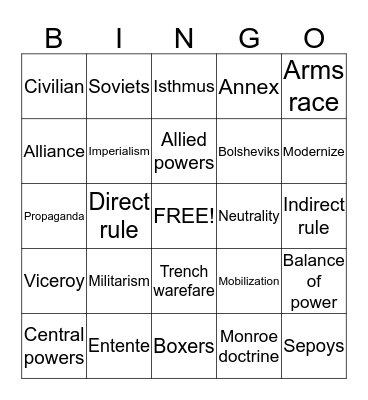 WWII VOCABULARY Bingo Card