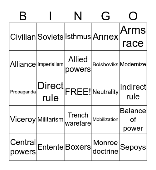 WWII VOCABULARY Bingo Card