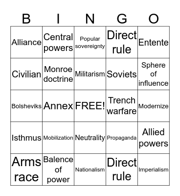 WWII Vocabulary  Bingo Card