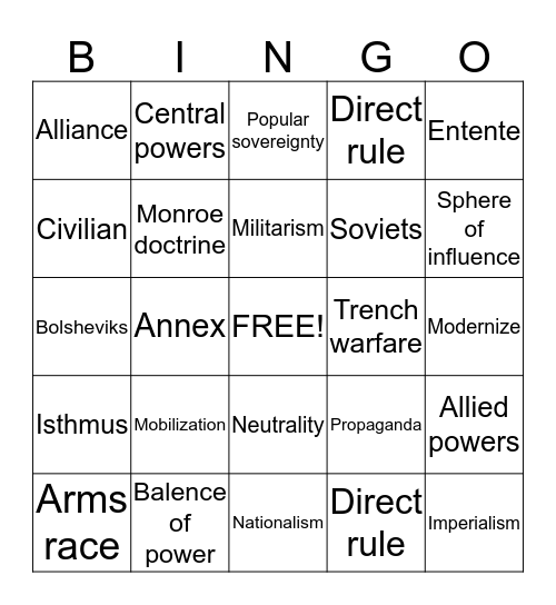 WWII Vocabulary  Bingo Card