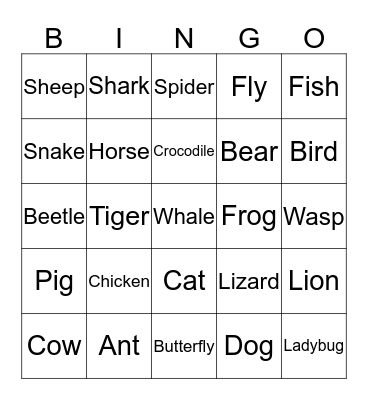 Animals Bingo Card