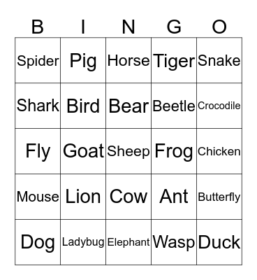 Animals Bingo Card