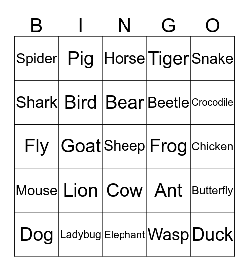 Animals Bingo Card