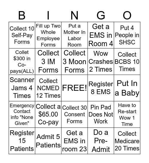 Regisration Bingo  Bingo Card