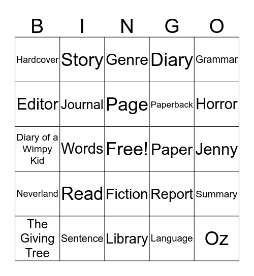 Reading Bingo Card