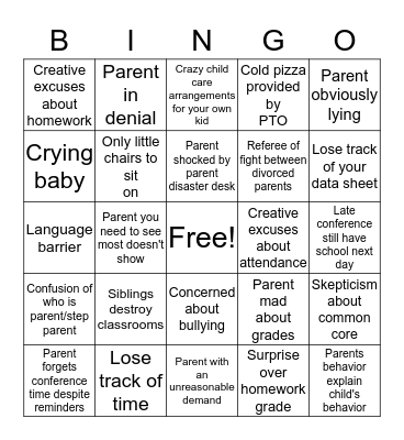 Parent Teacher Conference Bingo Card