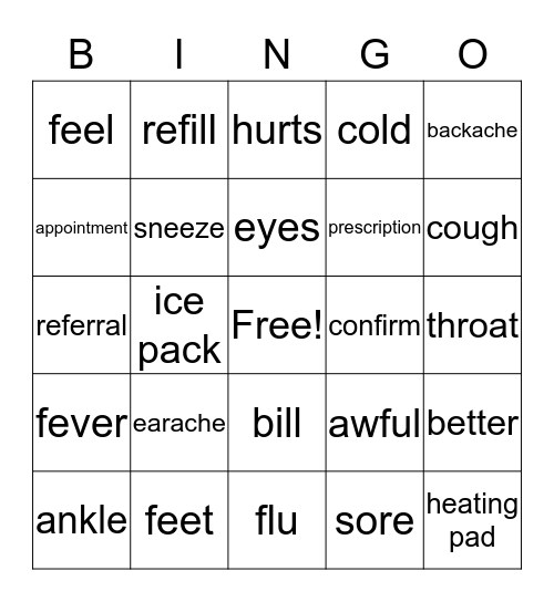 health BINGO Card