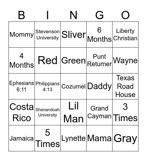 Congratulations Derrick Bingo Card