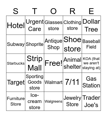 STORES!!!!!! Bingo Card