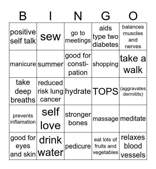 TOPS BINGO Card