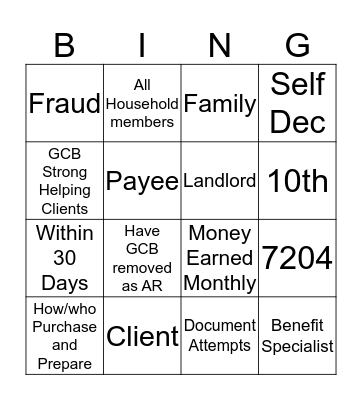 JFS Training  Bingo Card