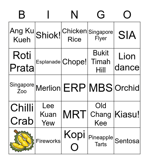 Singaporean Bingo Card