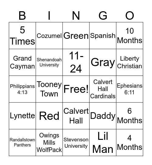 Congratulations Derrick Bingo Card